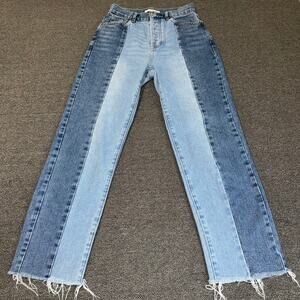PacSun Two Toned Denim High Rise Straight Leg Jeans Women's Size 24 Raw Hem
